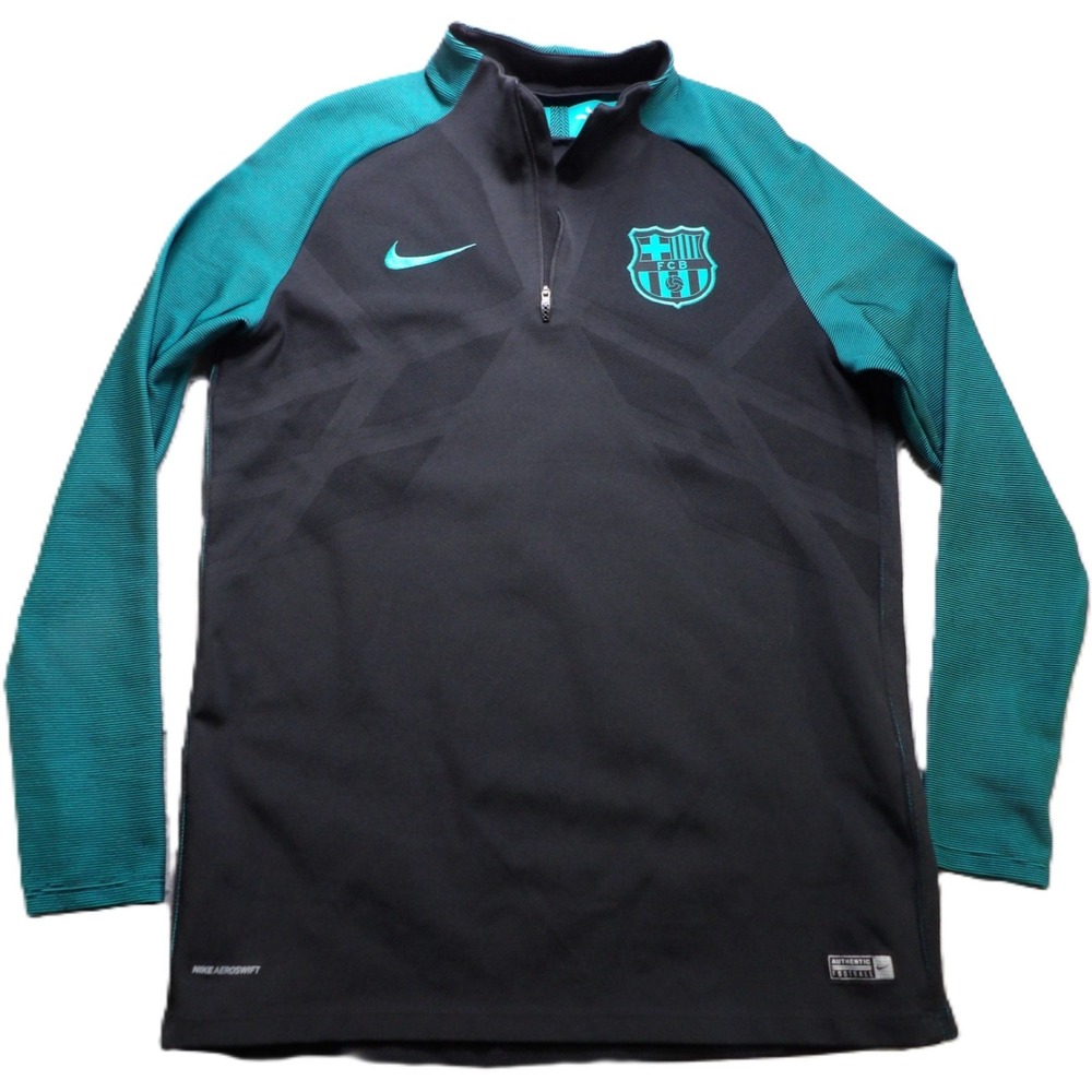 Nike FC Barcelona Aeroswift Men L/G Black Green 1/4 Zip Drill Top Soccer Jersey